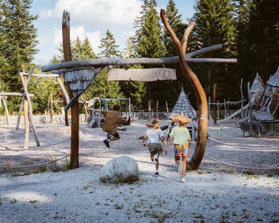 Adventure playground Adventure playground for children on the grounds of a family hotel in Seefeld