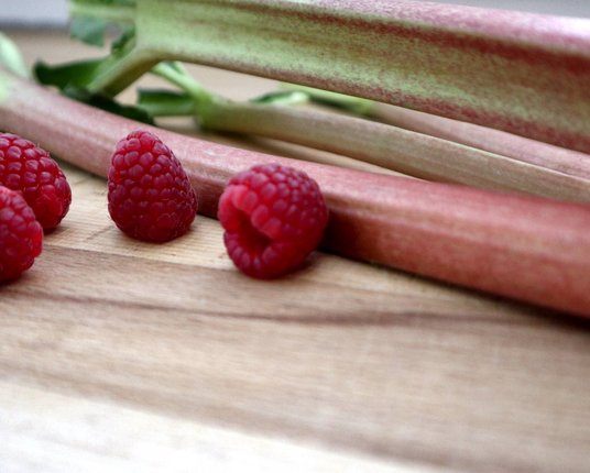 Frischer Rhabarber und Himbeeren