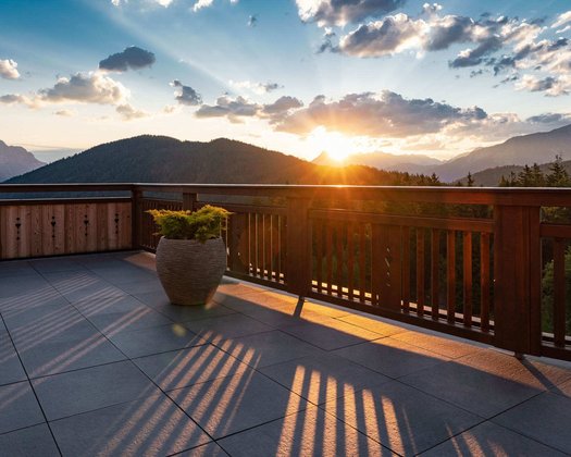 Ausblick von Balkon Ausblick vom Balkon des Leading Hotels, auf den Sonnenuntergang