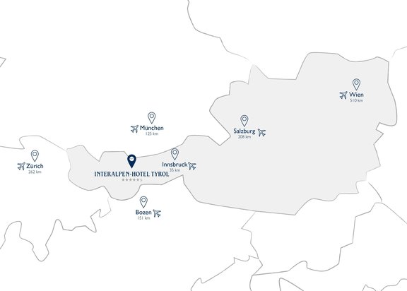 Landkarte Anfahrt zum Hotel Interalpen
